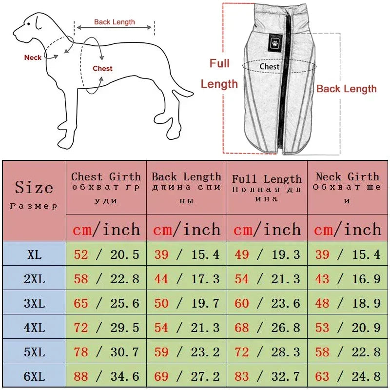 Waterproof Winter Dog Coat For Large Dogs Reflective Padded Fleece