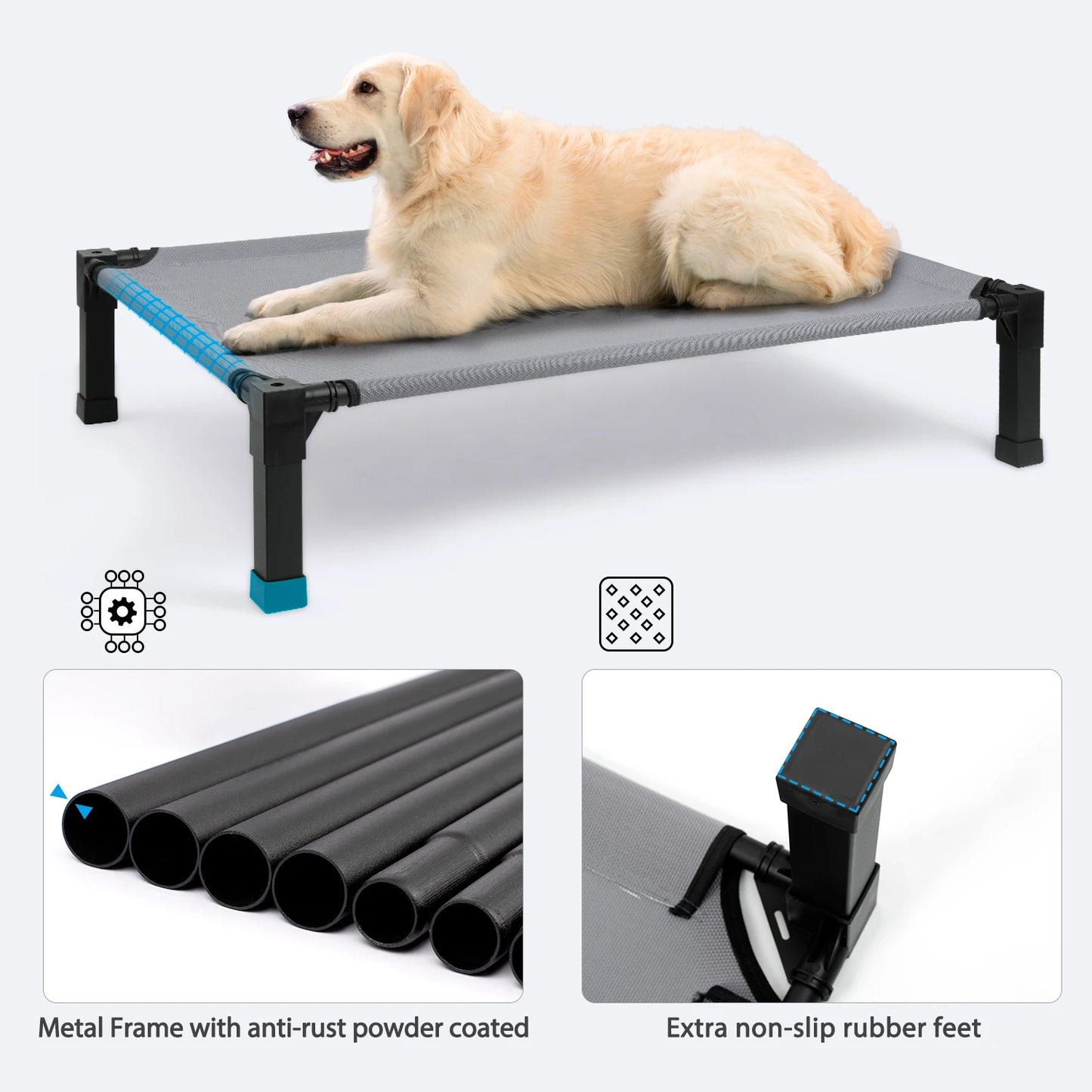 Elevated Cooling Dog Bed With Chew Proof Mesh Metal Frame