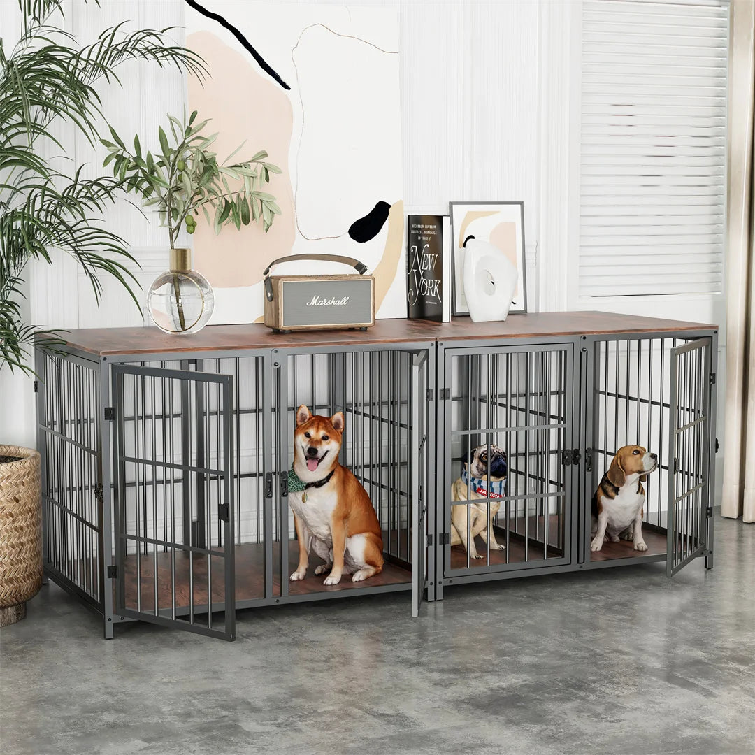 Heavy Duty Dog Cage Side Table Indoor Kennel With Four Doors And Divider